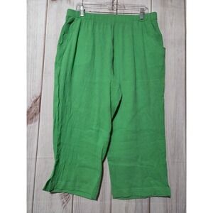 Denim & Co Green Cotton Gauze Crop Pants Elastic Waist Plus Size 1X Popcorn Knit
